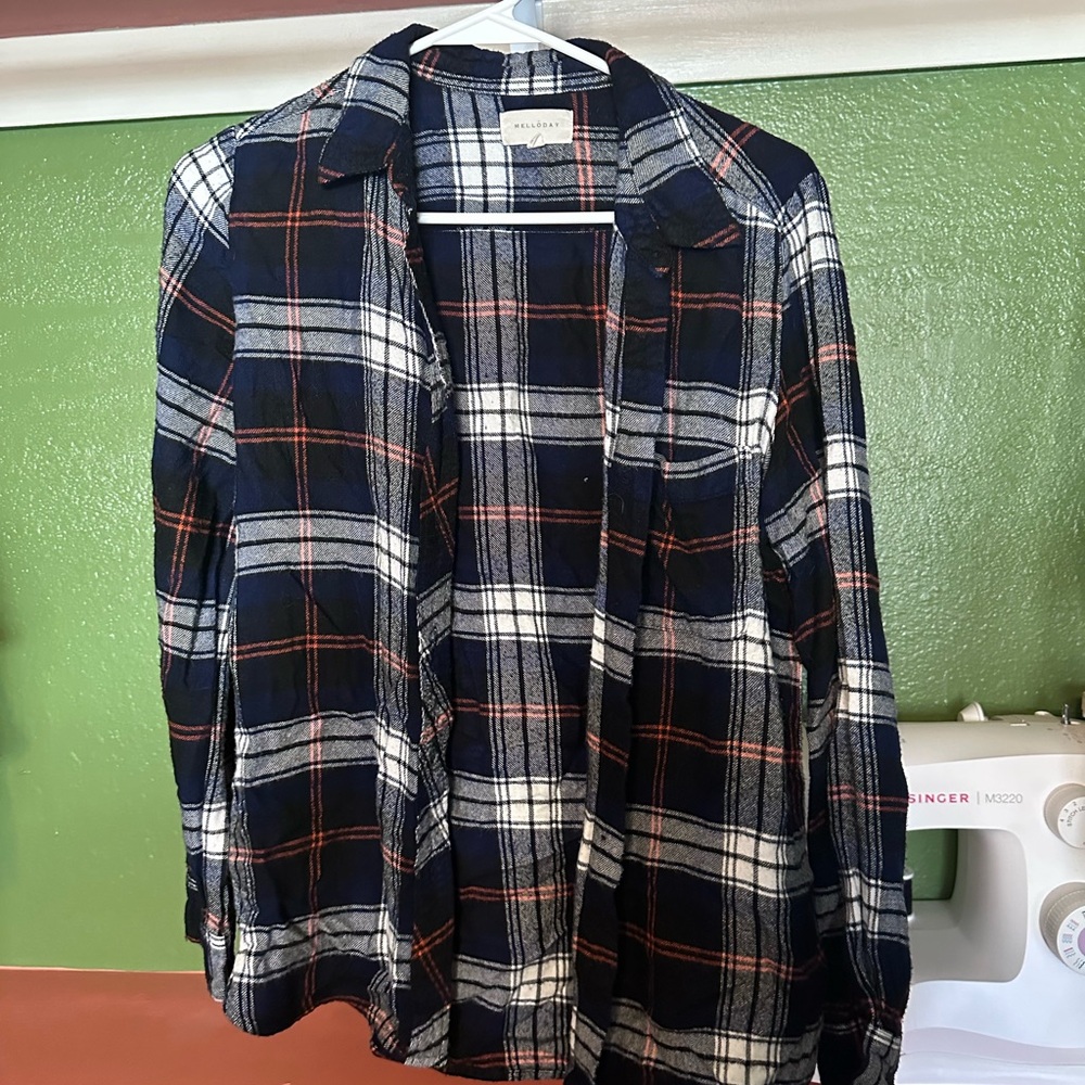 MELLODAY Navy and White Plaid Shirt